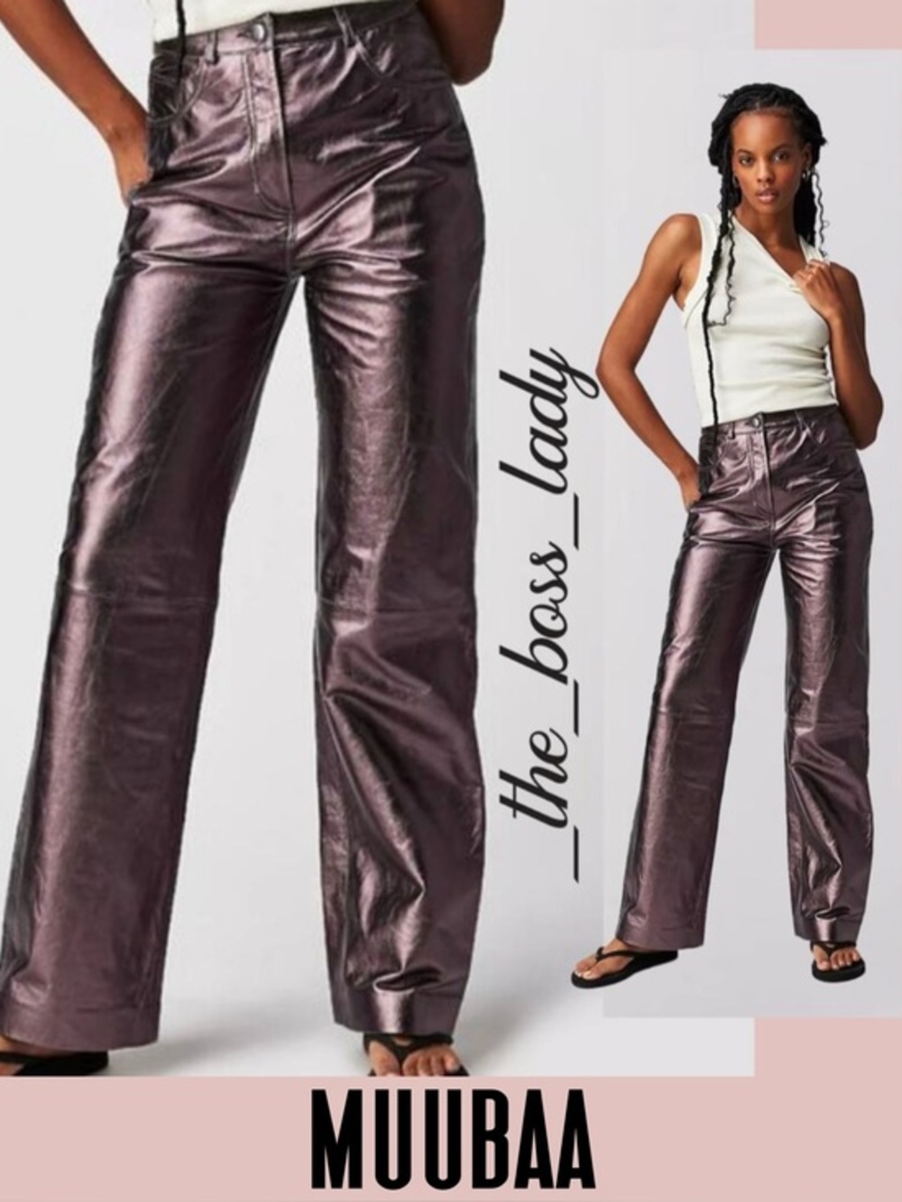 Muubaa x Free People straight leg leather pants metallic boho 10